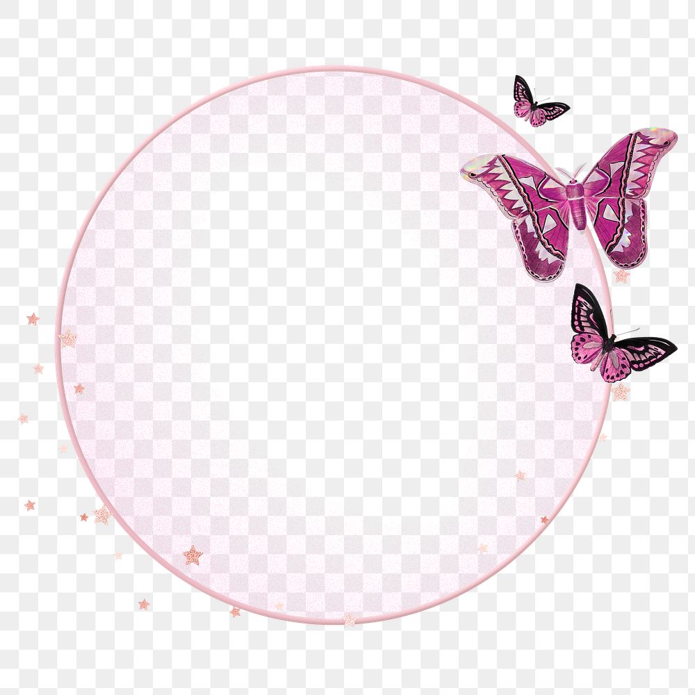 Png transparent frame in pink with butterflies