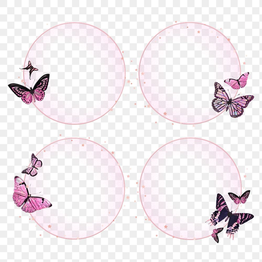 Png butterfly frame with star sparkles set