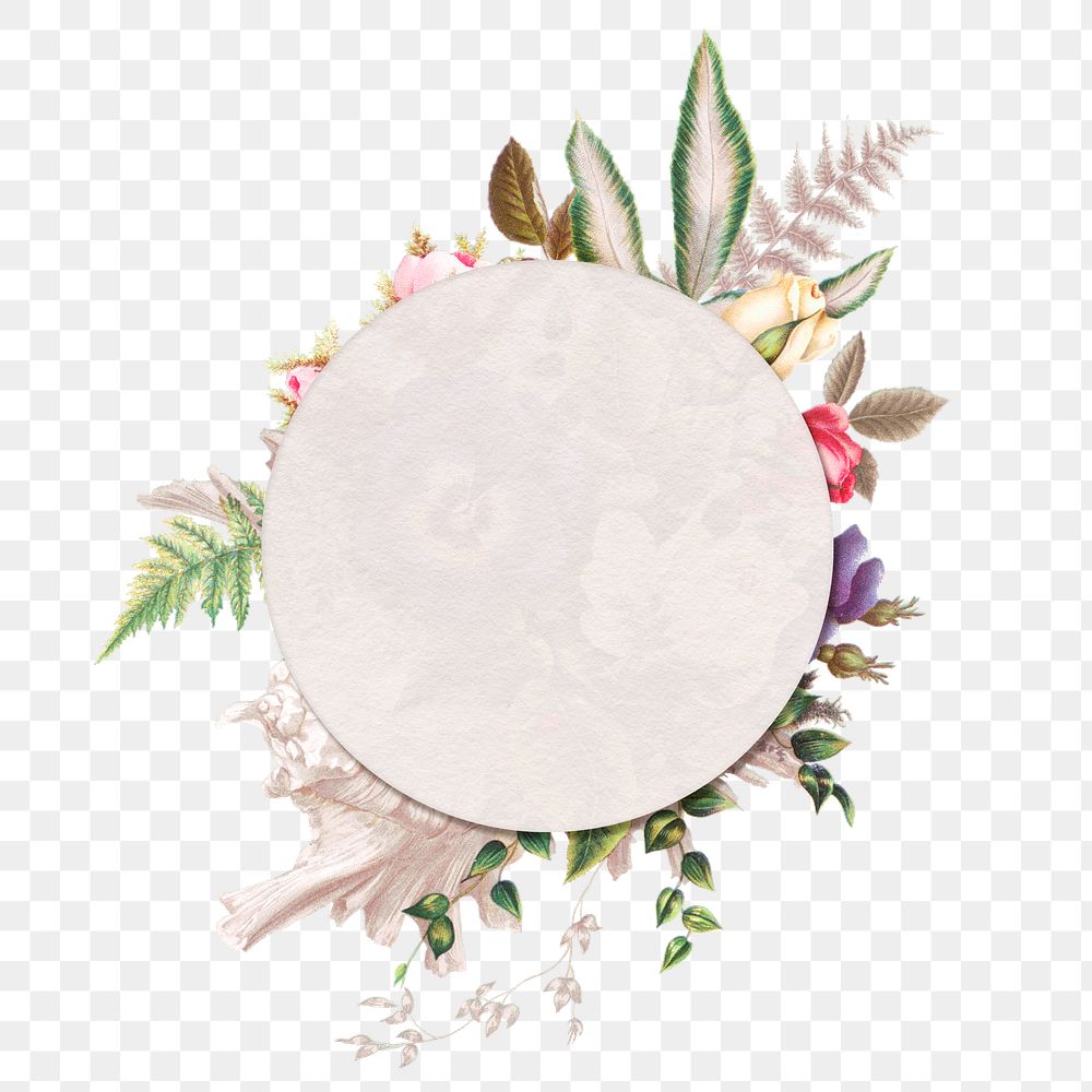 Floral png frame botanical round badge