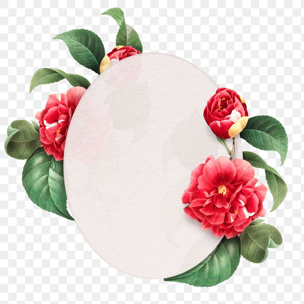 Png red rose frame botanical oval badge