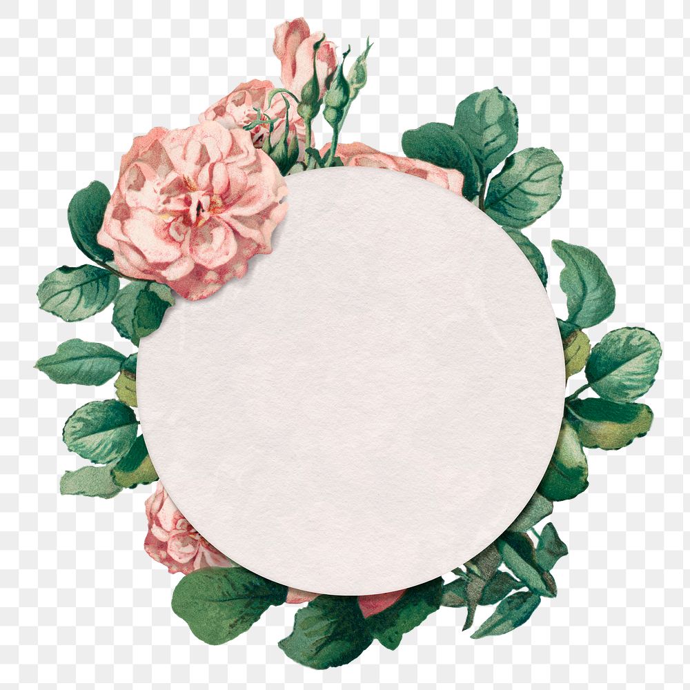 Png pink rose frame  botanical round badge