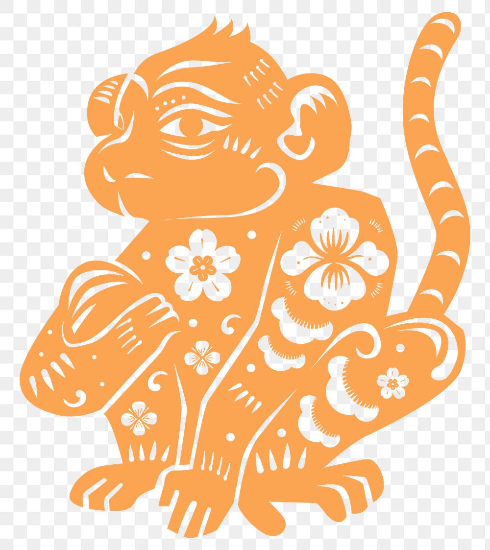 Png year of monkey orange Chinese horoscope animal illustration