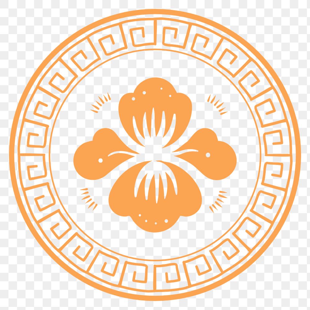 Png peony flower badge orange Chinese traditional symbol