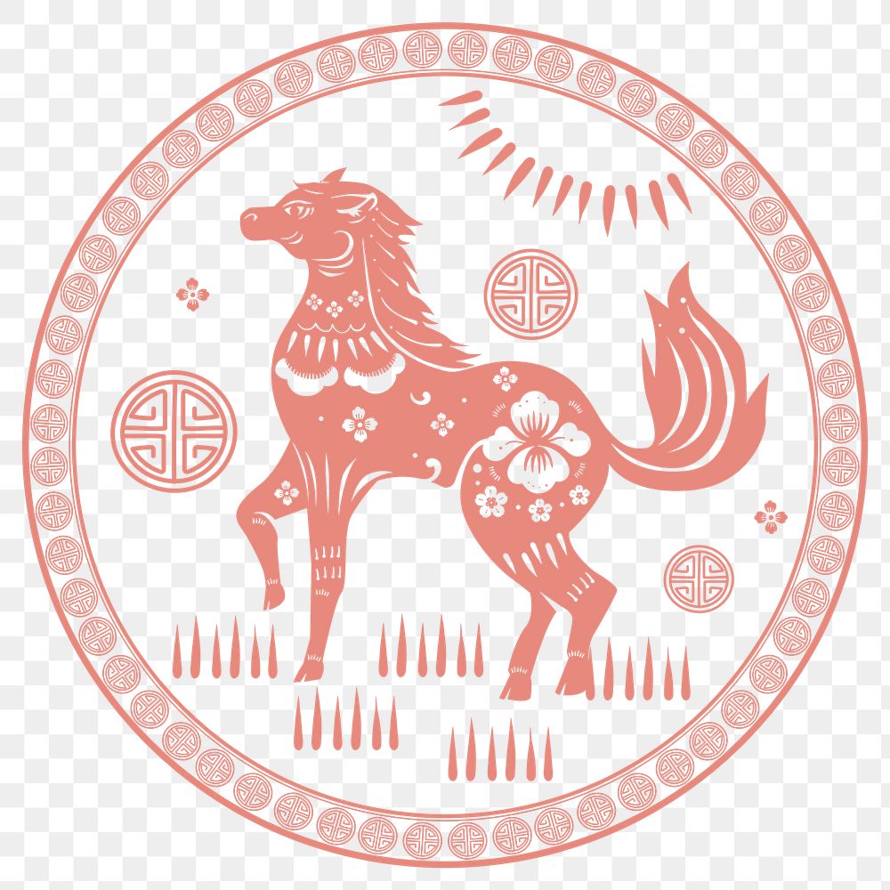 Png Chinese New Year horse zodiac sign pink badge