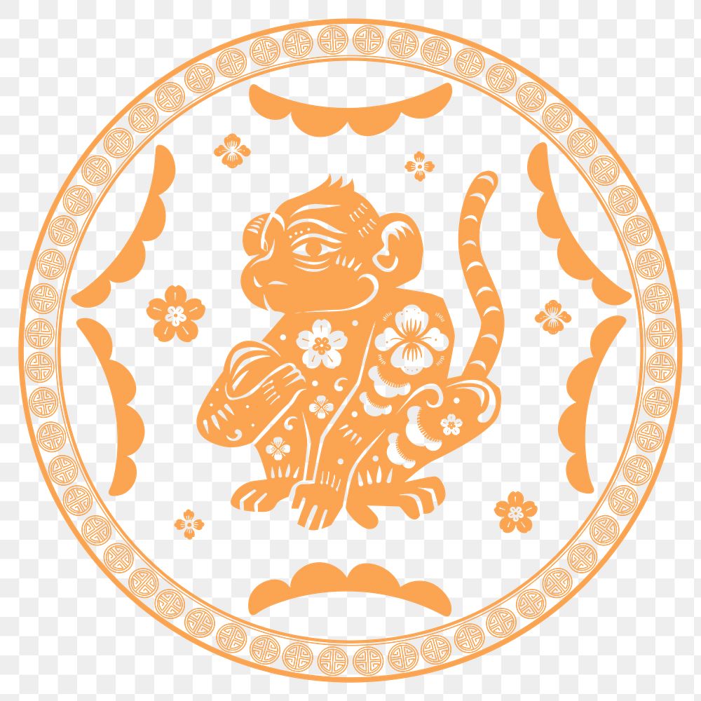 Png Chinese New Year monkey zodiac sign orange badge