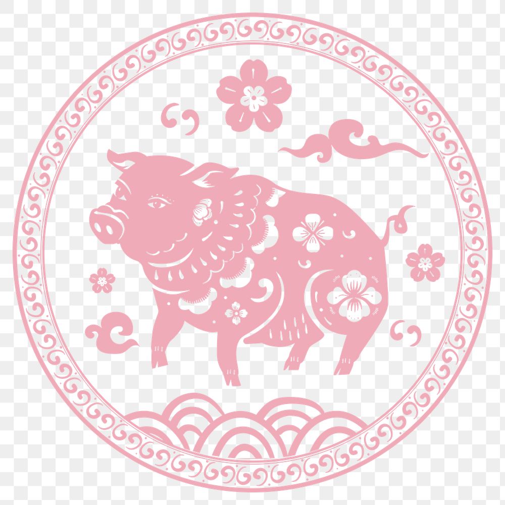 Png Chinese New Year pig zodiac sign pink badge