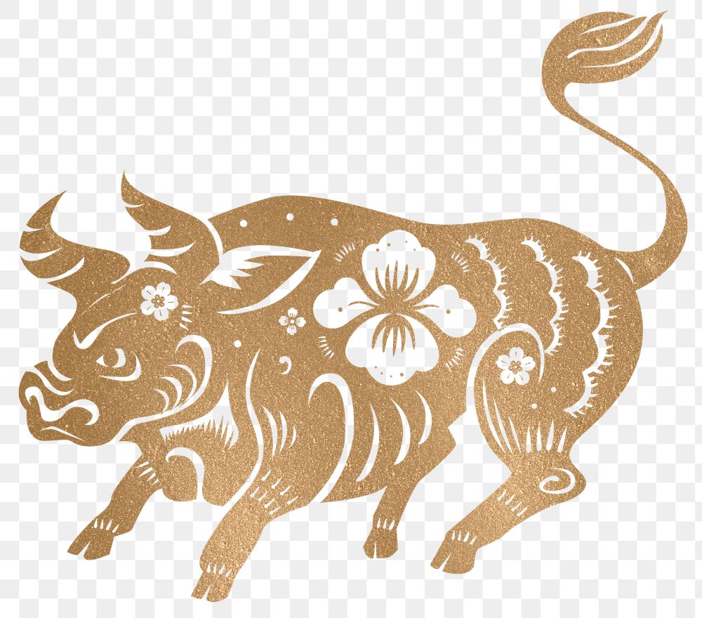 Png Chinese New Year ox gold animal zodiac sign illustration
