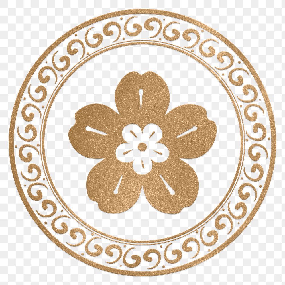 Png sakura flower badge gold new year design element