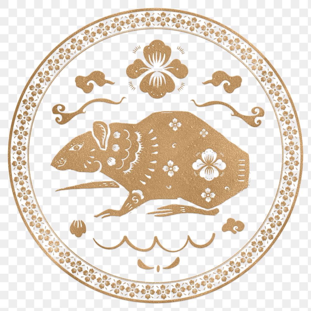 Png Year of rat badge gold Chinese horoscope zodiac sign