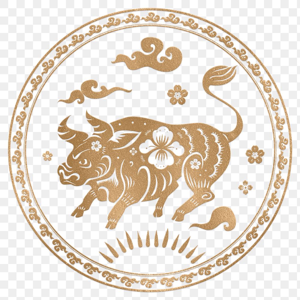 Png Year of ox badge gold Chinese horoscope zodiac sign