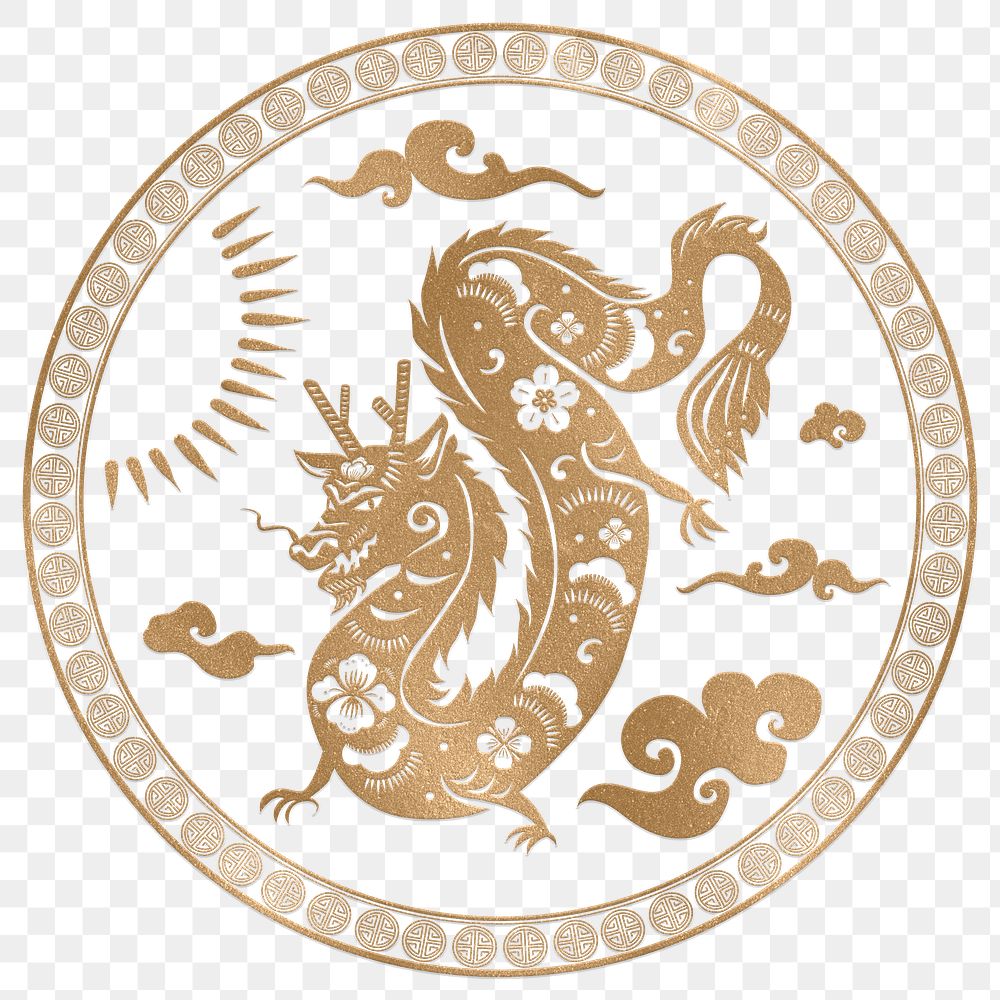 Png Year of dragon badge gold Chinese horoscope zodiac sign