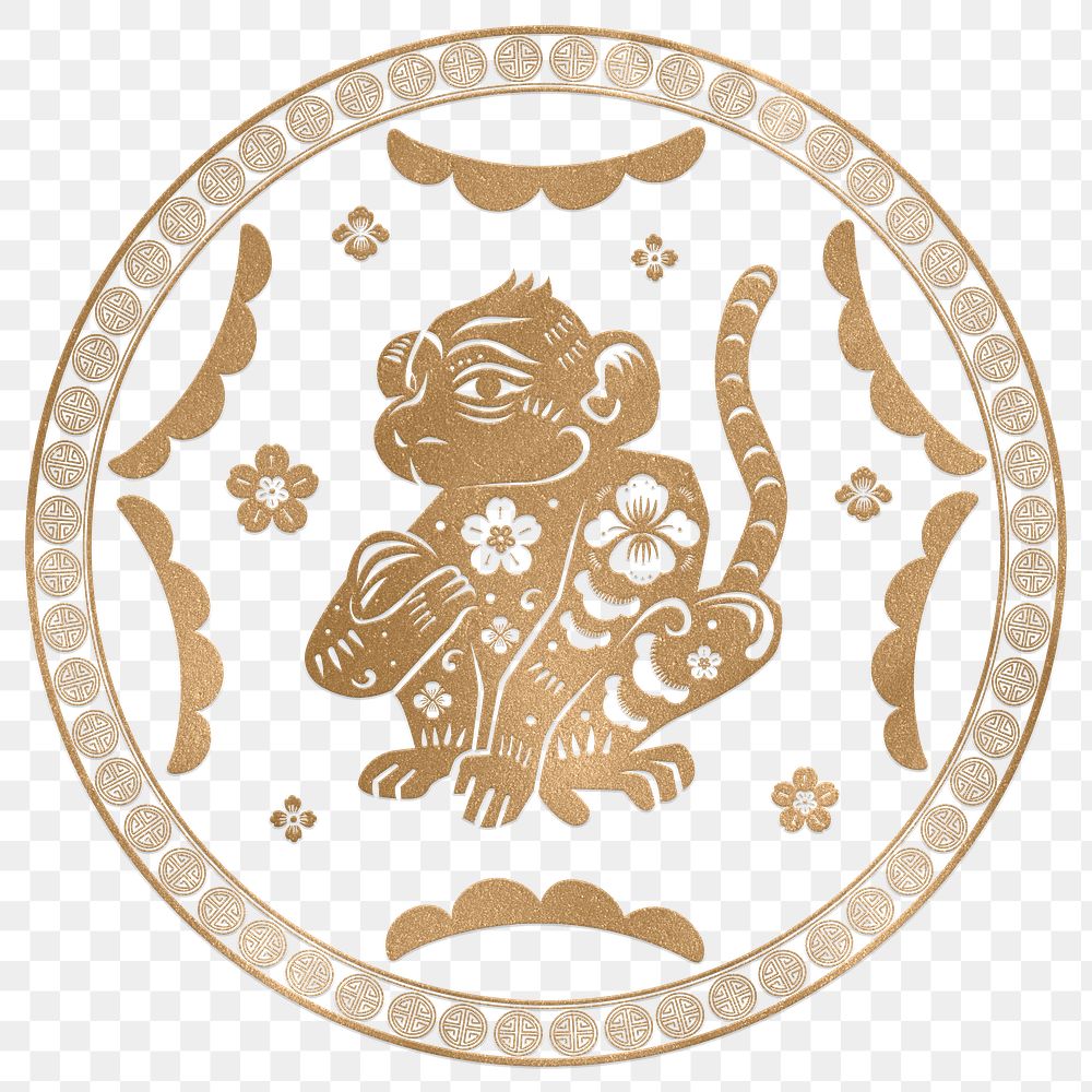 Png monkey year golden badge traditional Chinese zodiac sign