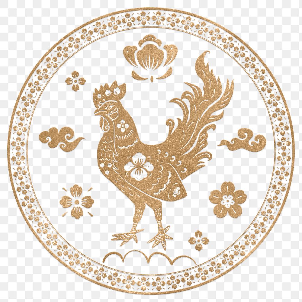 Png rooster year golden badge traditional Chinese zodiac sign