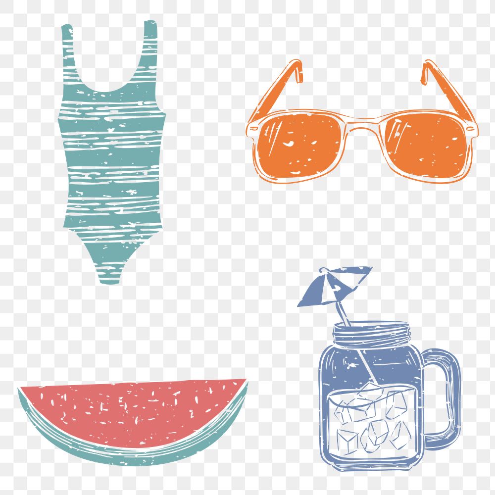 PNG summer essentials  printmaking design elements collection