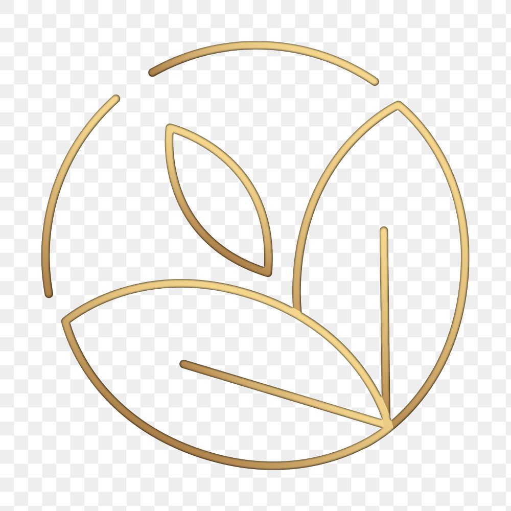 PNG leaf logo for wellness beauty design in golden style