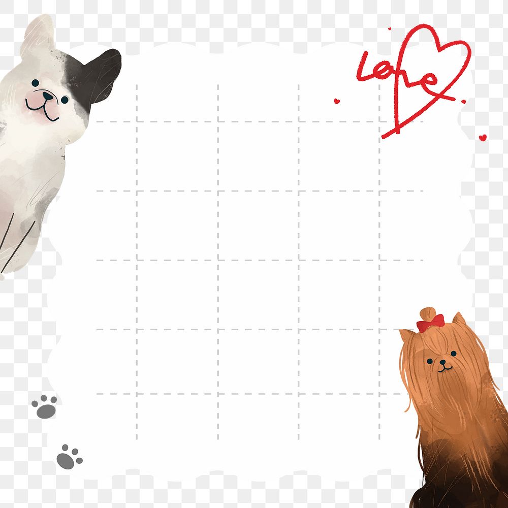 Png frame with cute cat and dog on transparent background