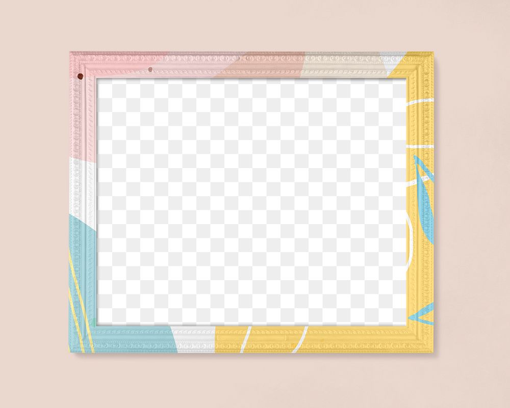 Frame PNG mockup, pastel Memphis on pink wall