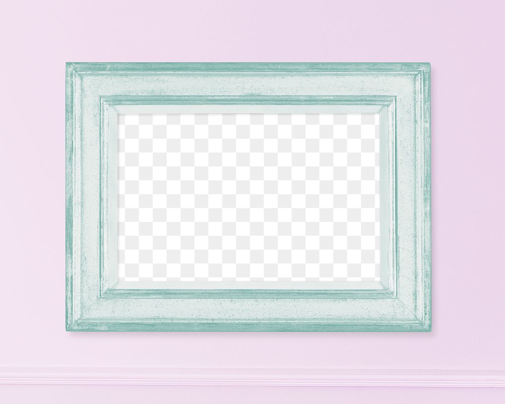 Frame PNG mockup, pastel green on purple wall