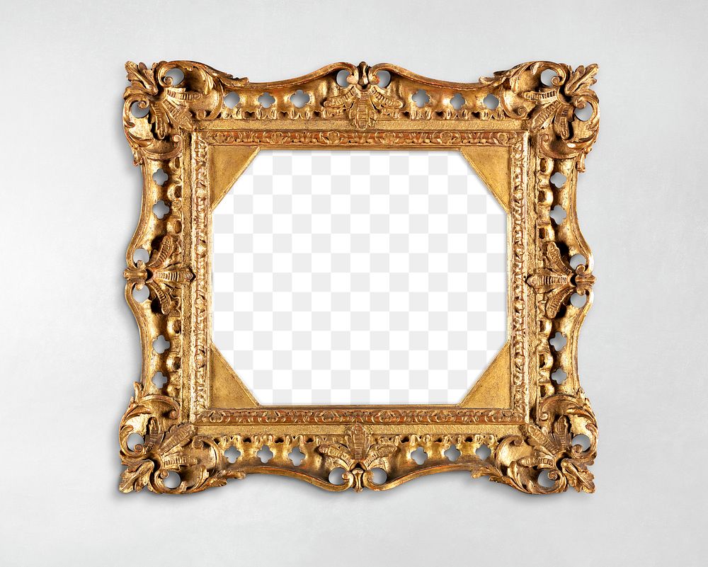 Png antique frame mockup, baroque style design 