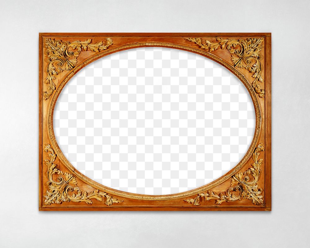Png wooden frame mockup, antique wood carving design 