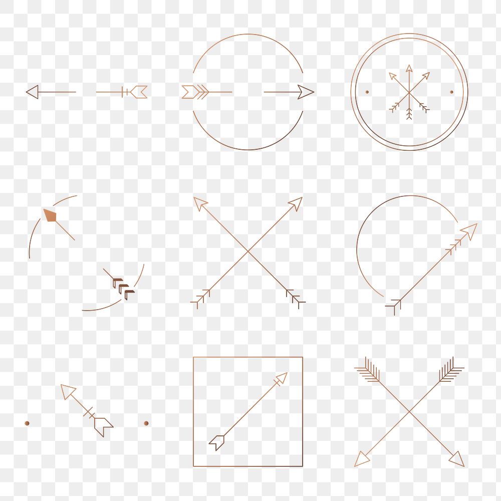 Boho cross arrow png sticker, minimal copper graphic set