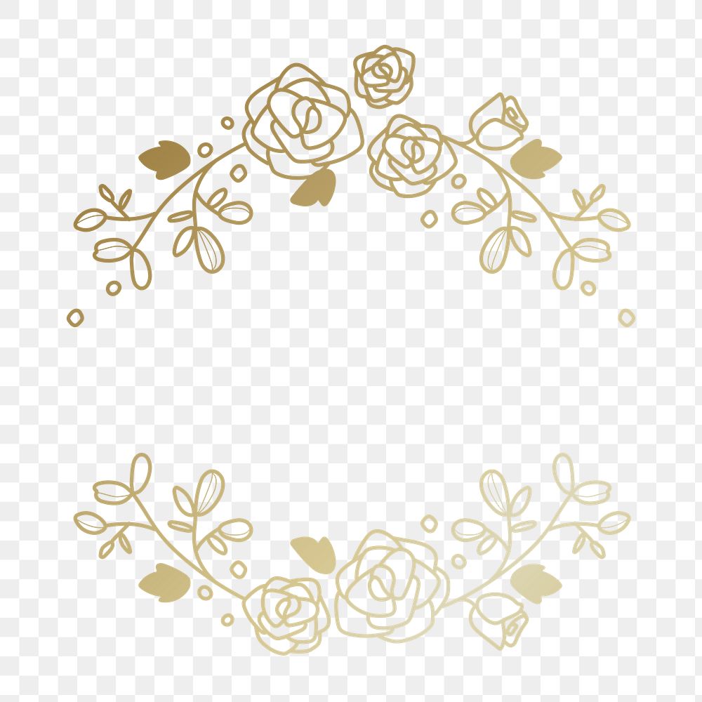 Flower logo element png clipart, gold aesthetic botanical illustration