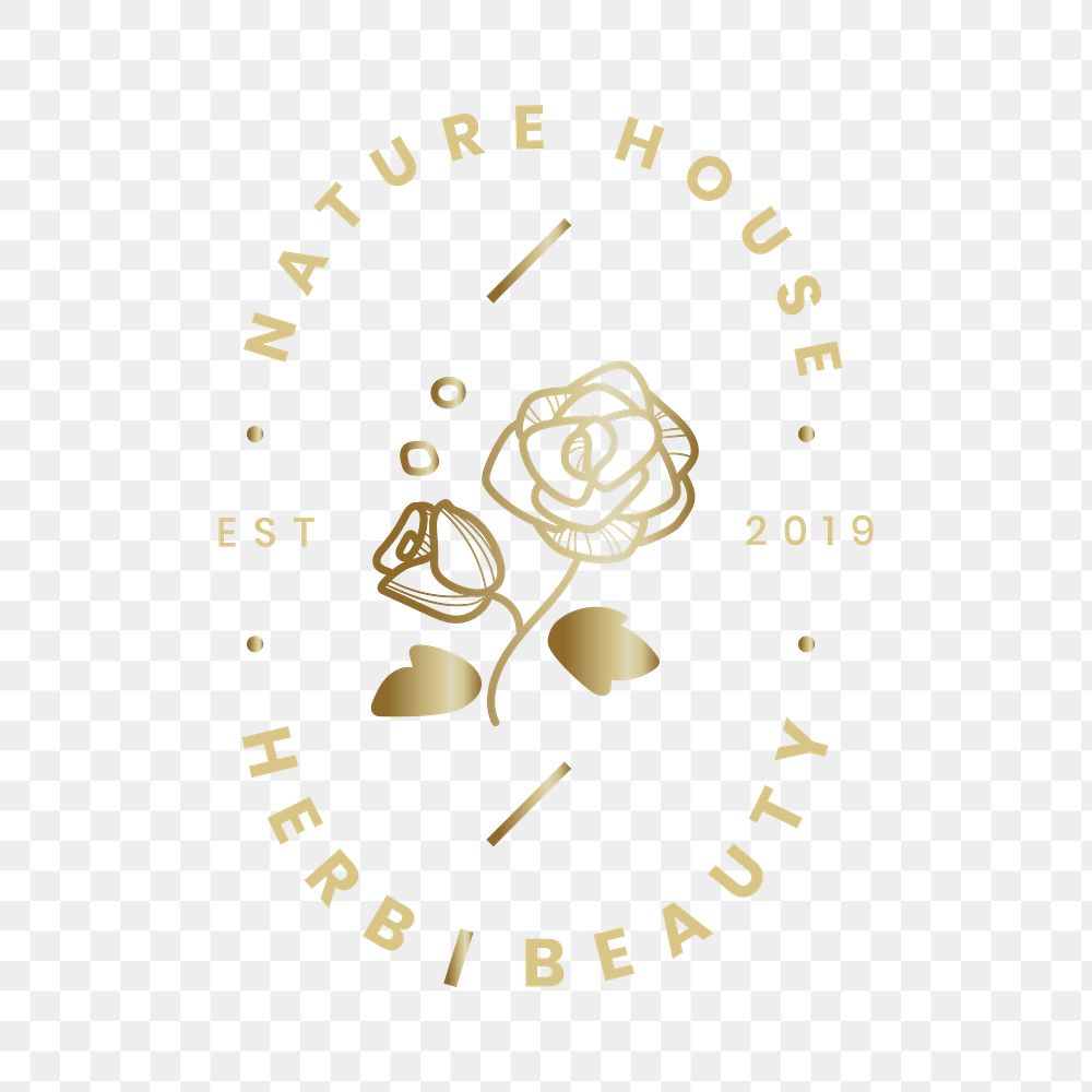 Rose business logo png badge, gold flower design for beauty brands