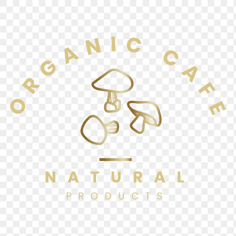 Organic cafe png logo badge, professional gold design for organic branding