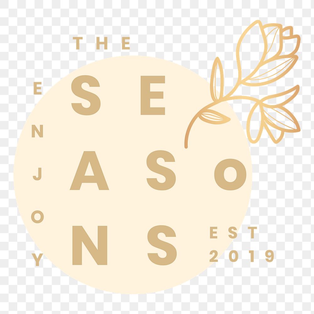 Aesthetic flower logo png badge, botanical gold illustration