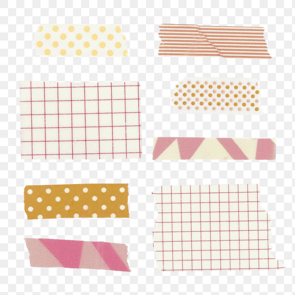 Pink washi tape png clipart, cute pattern collection on transparent background