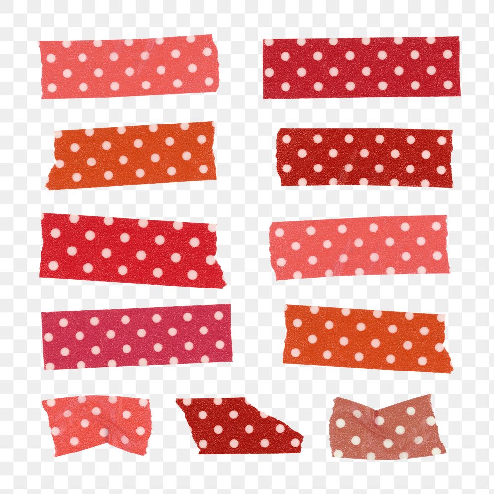 Polka dot png washi tape clipart, red pattern on transparent background