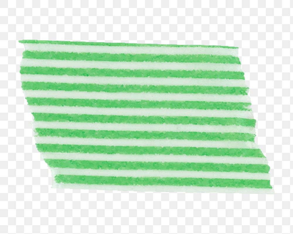 Green washi tape png sticker, striped pattern on transparent background