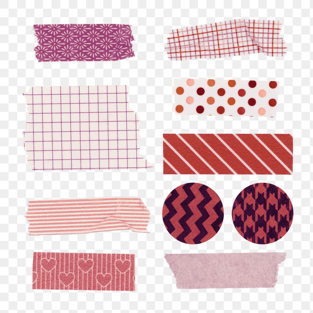 Colorful washi tape png sticker, cute pattern collection on transparent background