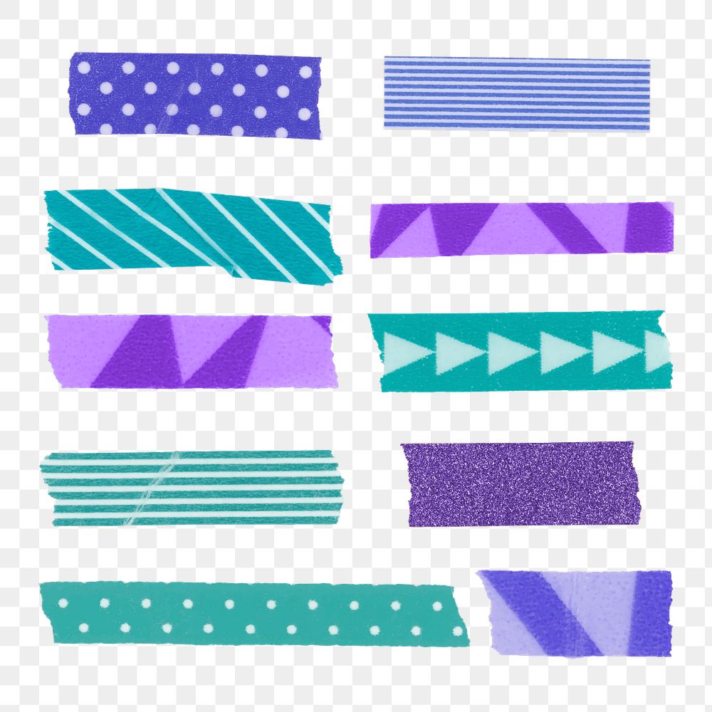 Abstract washi tape png clipart, purple pattern set on transparent background