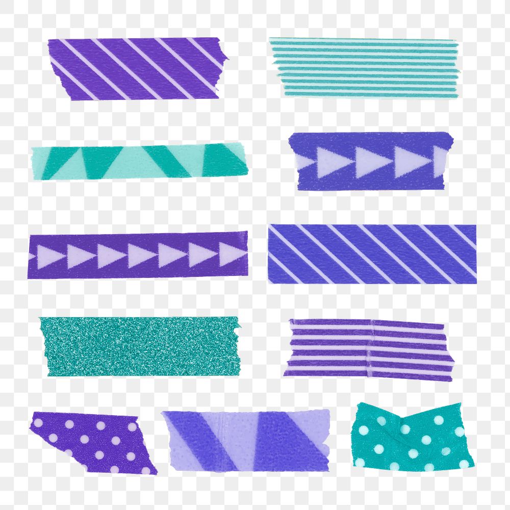 Abstract washi tape png clipart, purple pattern set on transparent background
