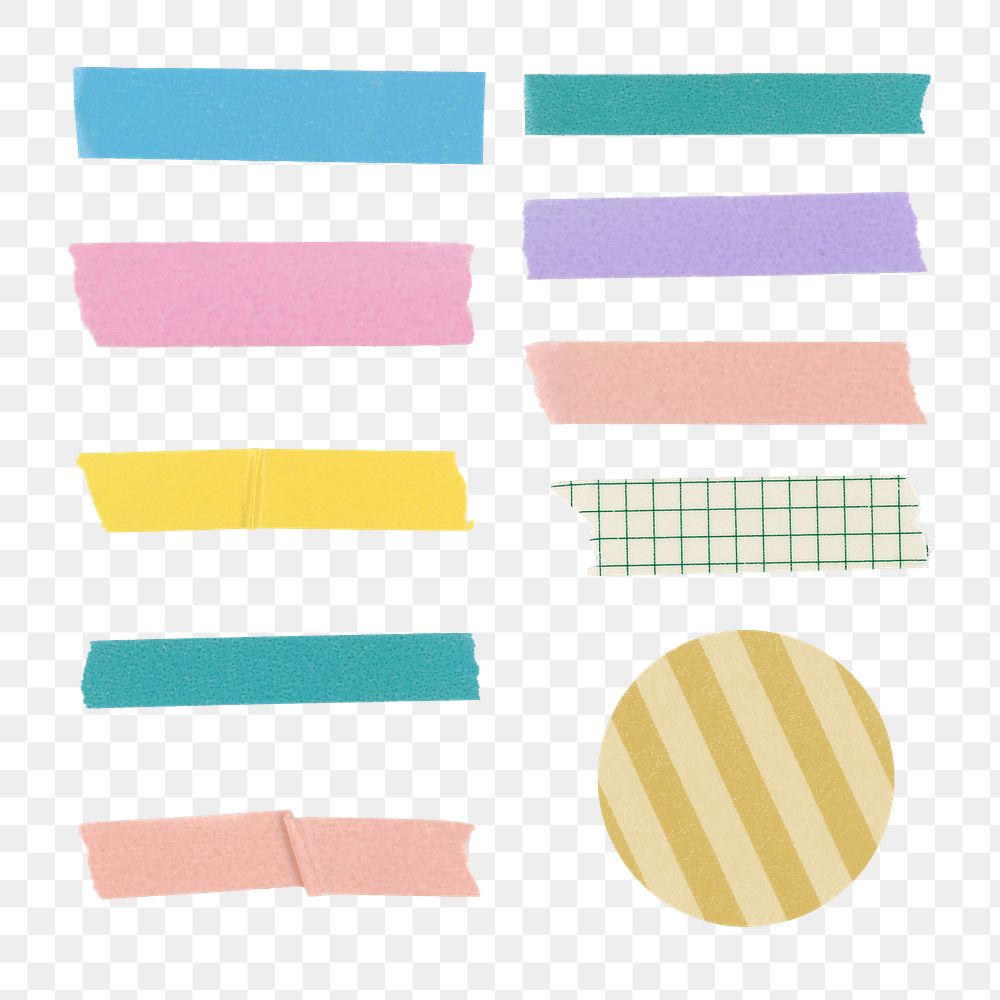 Washi tape png clipart, colorful diary decorative sticker set