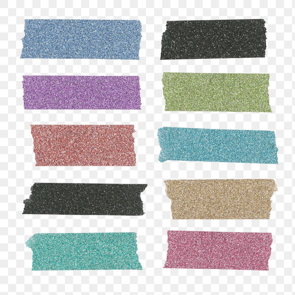 Glitter washi tape png collage element, colorful sticker set on transparent background