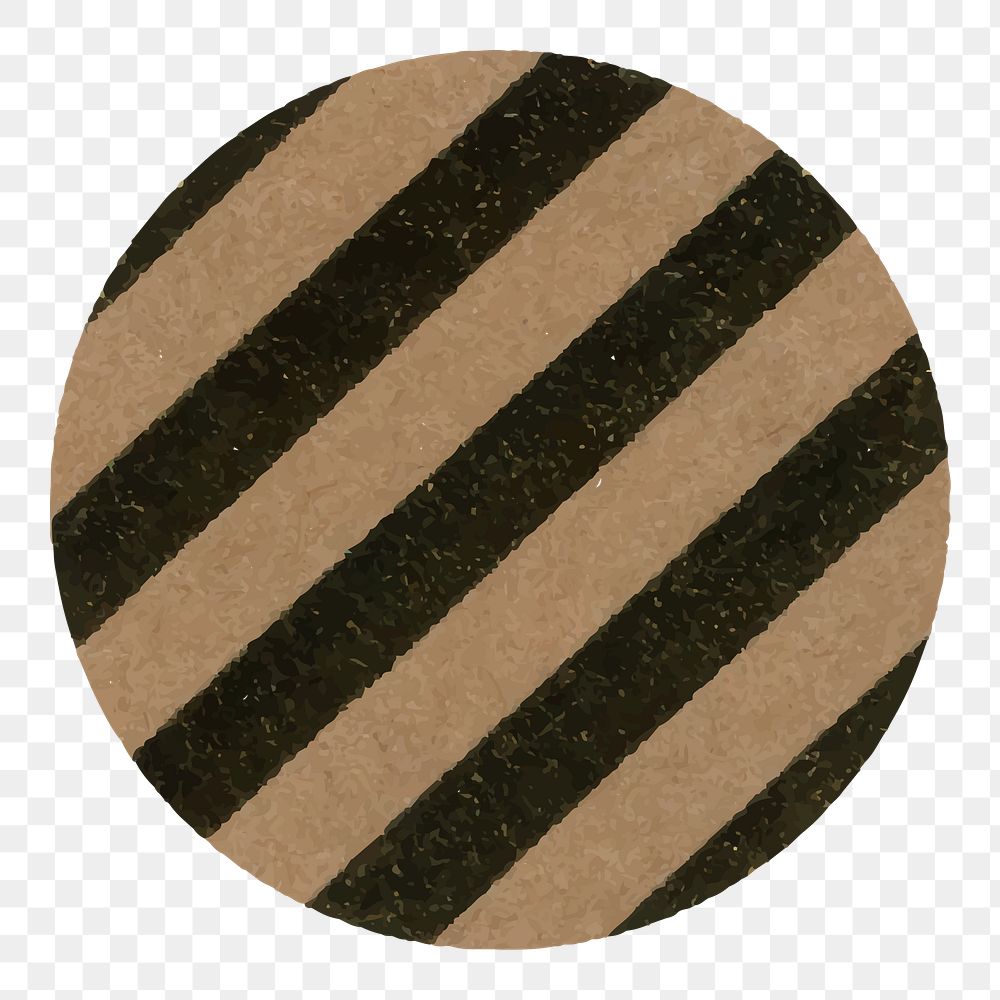 Circle shape png sticker, brown striped pattern on transparent background