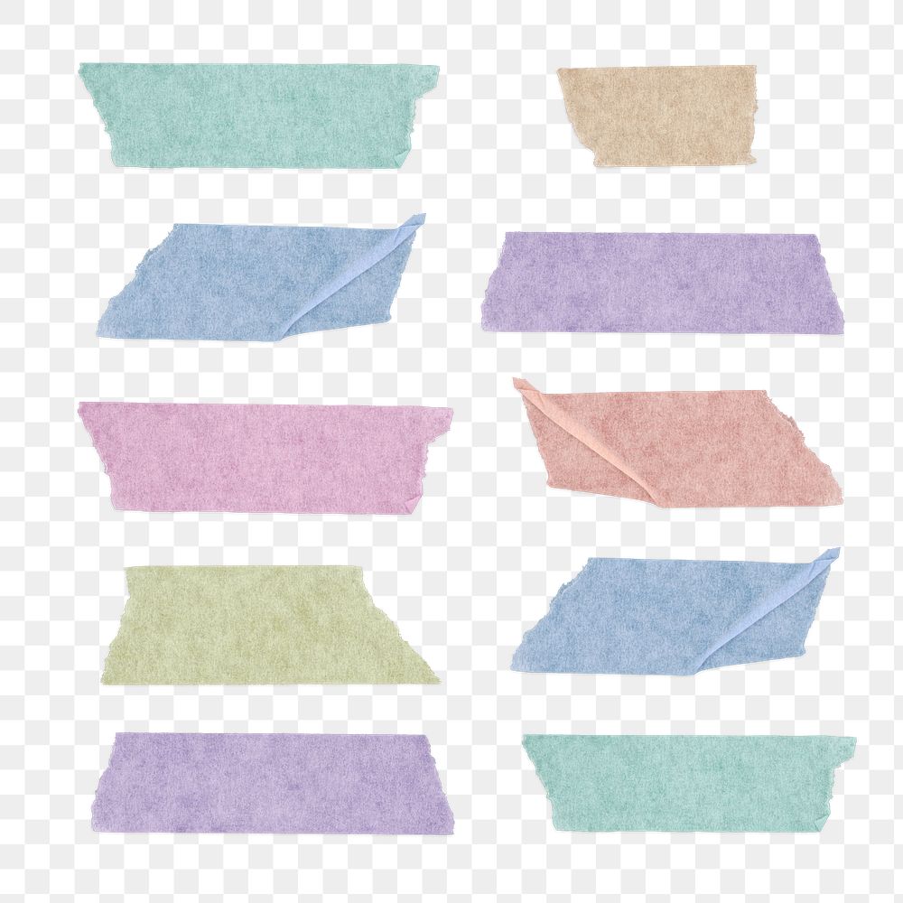 Washi tape png clipart, pastel stationery collage element set