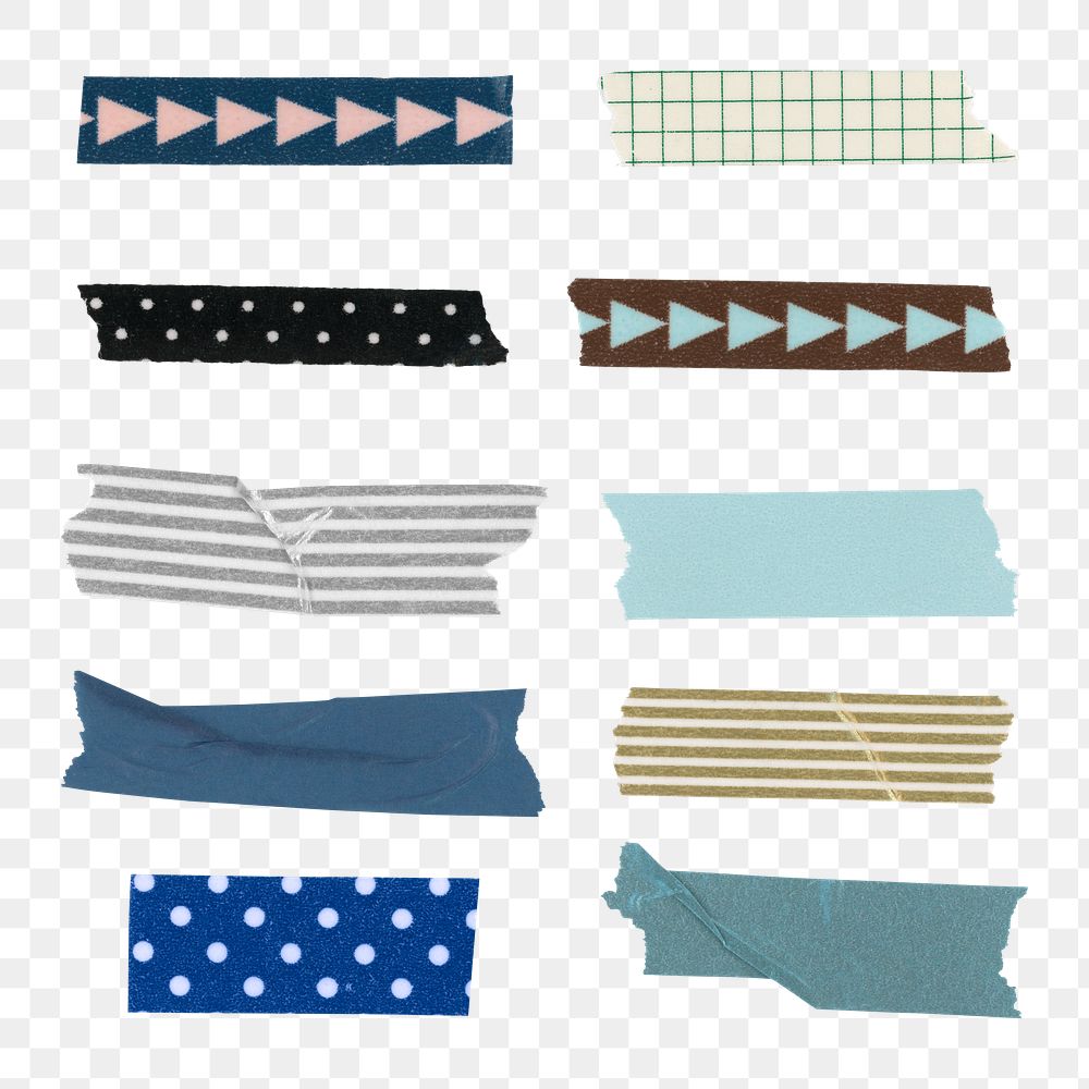 Abstract washi tape png sticker, various pattern set on transparent background