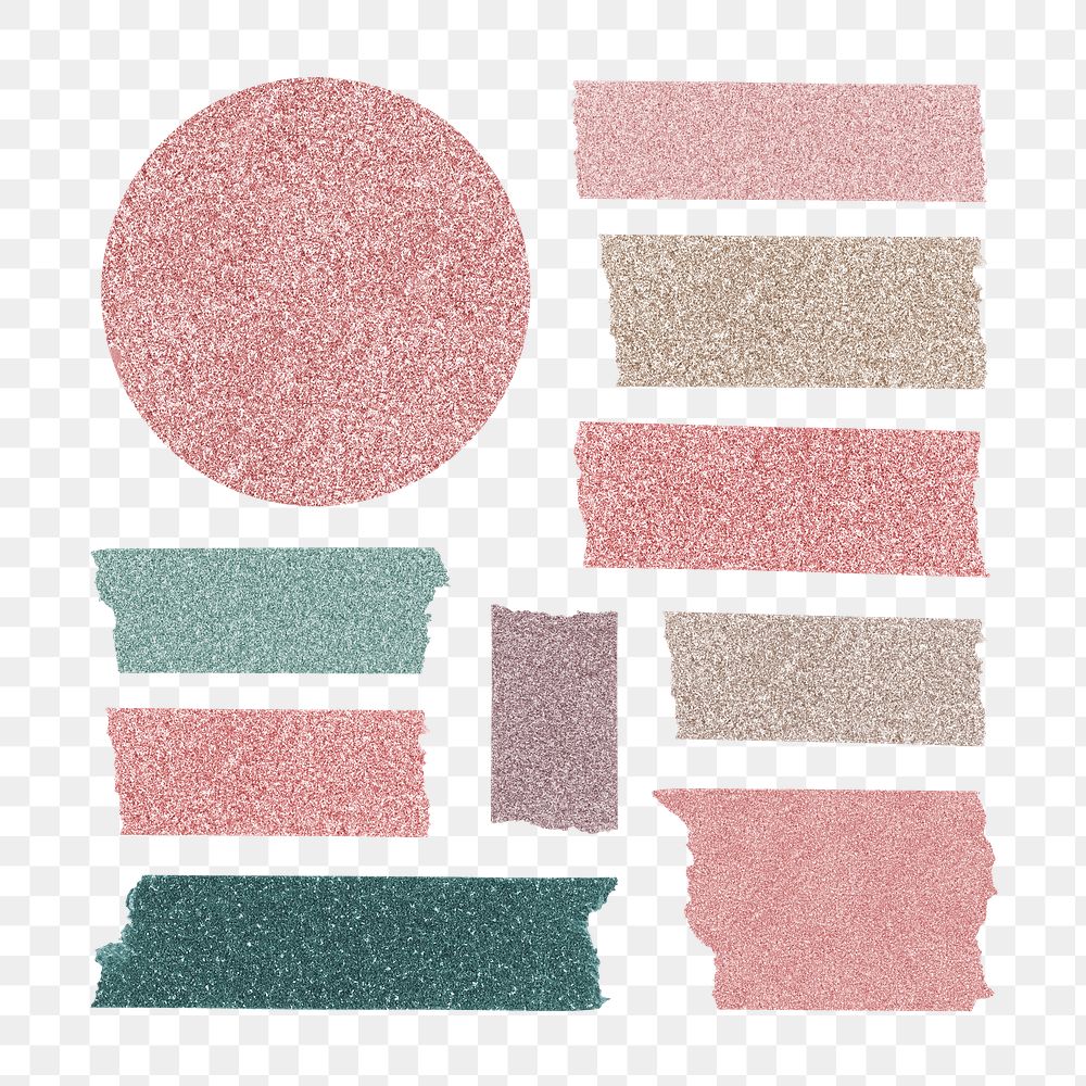 Glitter washi tape png collage element, pink sticker set on transparent background