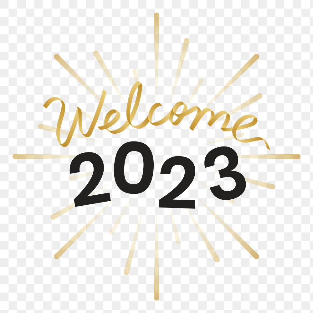 Welcome 2023 png happy new year gold text