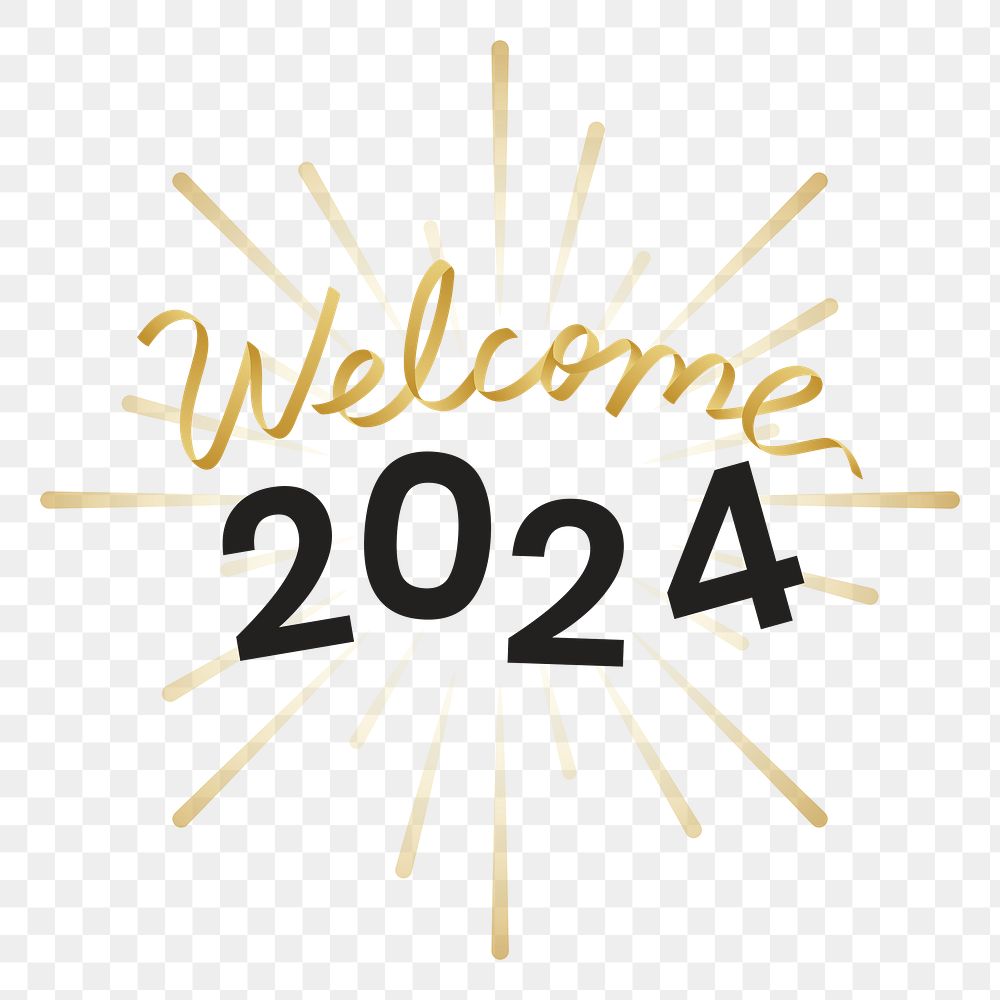 Welcome 2024 png happy new year gold text