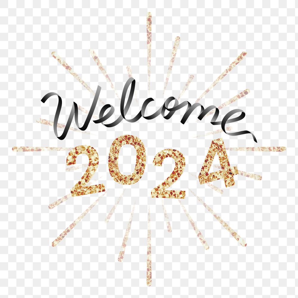Welcome 2024 png gold glitter text