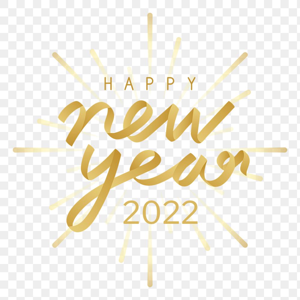 Happy new year 2022 png, festive gold text