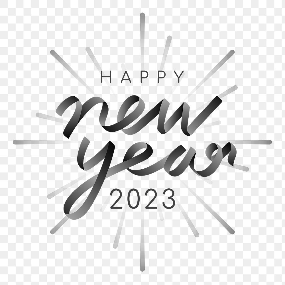 Happy new year 2023 png, black ribbon font
