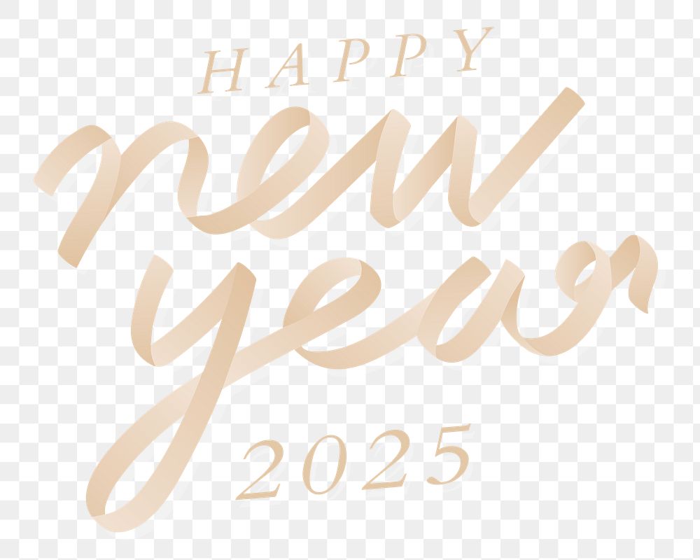 Happy new year 2025 png gold text typography