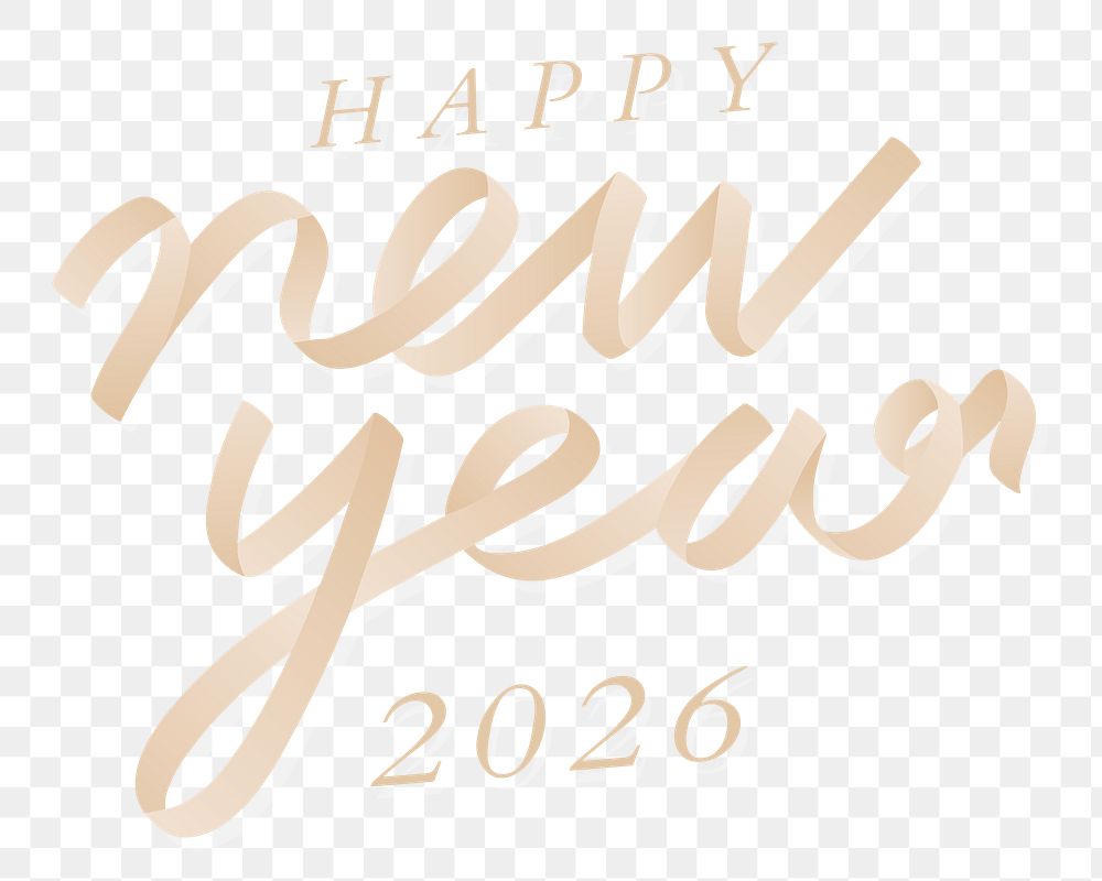 Happy new year 2026 png gold text typography