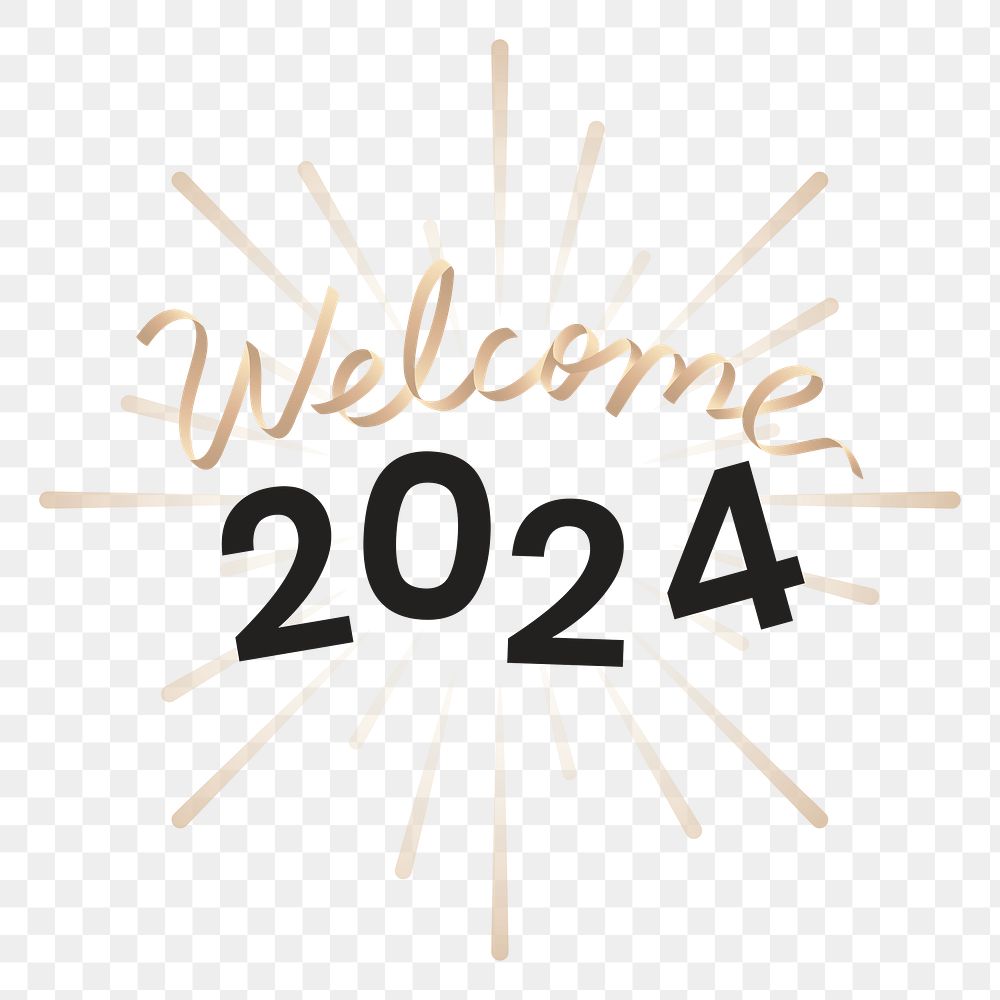 Welcome 2024 png happy new year gold text