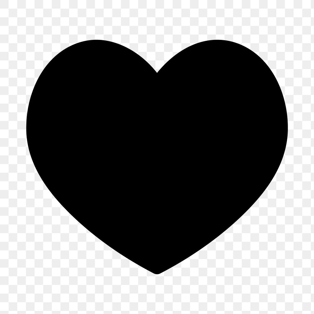 Black heart png, filled icon, for social media application